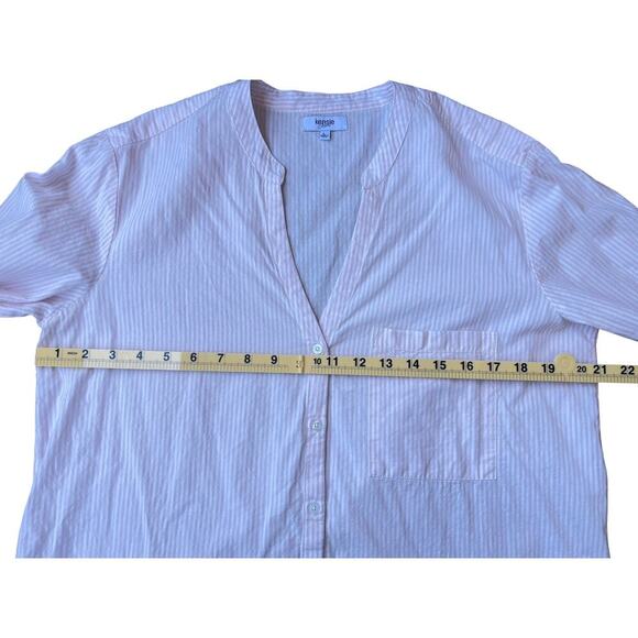 Kensie Jeans Striped Button Front Cotton Blouse with Tie Sleeves – Size Large - Picture 4 of 8